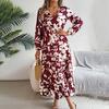 Женское весенне-осеннее платье с V-образным вырезом, цветочным принтом, длинными рукавами, зауженной талией, А-силуэтом, струящимся оборчатым подолом, для свиданий и шопинга, миди-платье