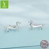 S925 Silver Dachshund Dog Stud Earrings Jewelry Set, Cute Animal Plain Silver Open Ring