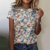 2024 Summer New Women's T-shirts 3D Flower Print Fashion Short Sleeves T Shirt Casual Loose Tops Trend Women Clothing Streetwear