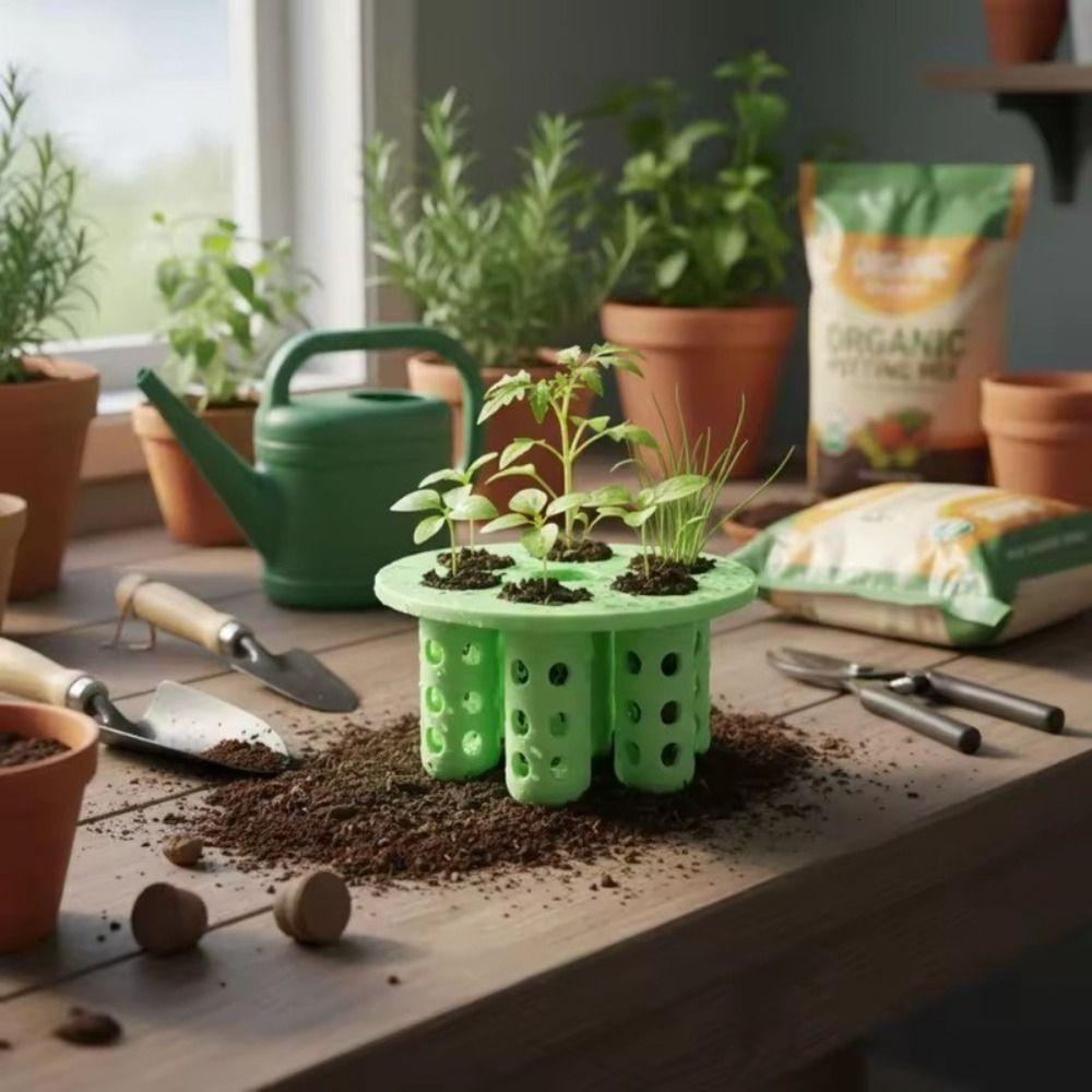 Easy Setup Garden Nursery Pot 7-Hole Plant Growing Tool for Flowering Plants Compact Green Tray
