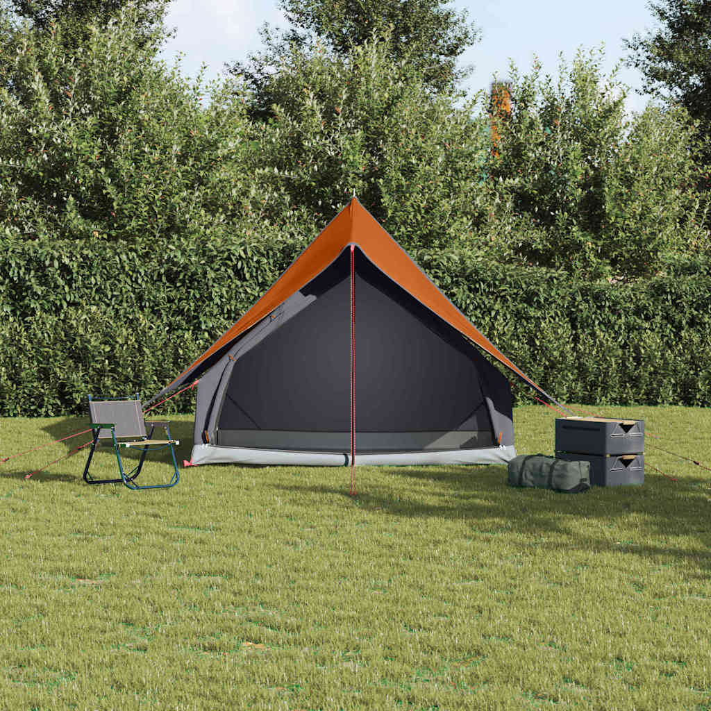 Family Tent with Roof in Grey and Orange 220 x 220 x 184 cm