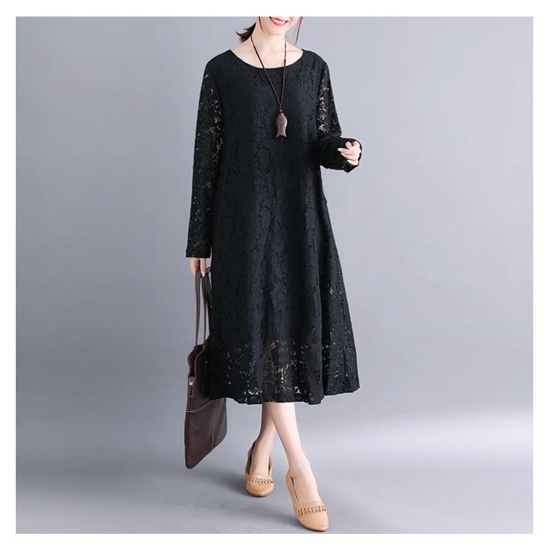 Весна-лето Плюс Размер Женское Однотонное Утягивающее Кружевное Платье