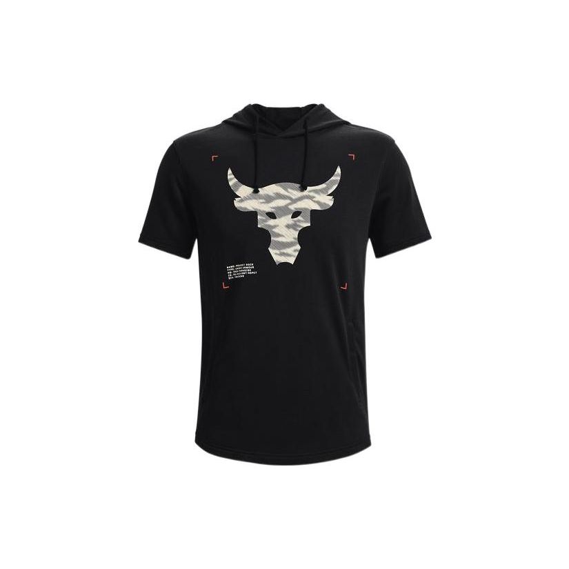 Under Armour Футболка Project Rock Contrast с капюшоном и короткими рукавами для тренировок, мужские топы, черные 1370465-001