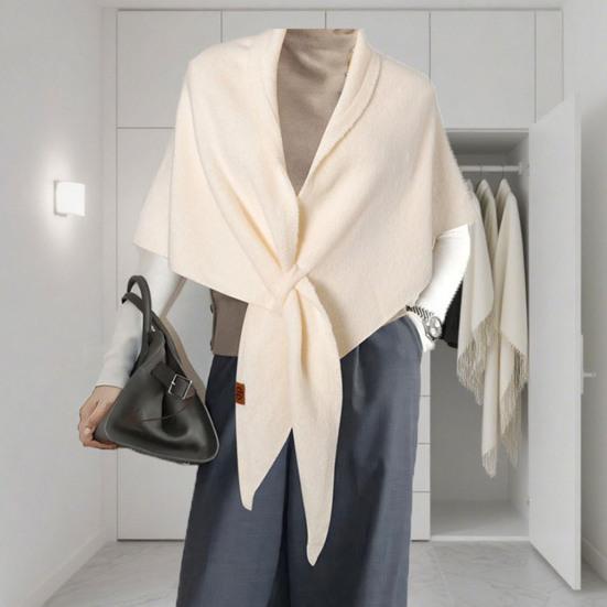 Women Knitted Shawl Scarf Solid Color Soft Warm Cardigan Cape Soft Texture Winter Shawl