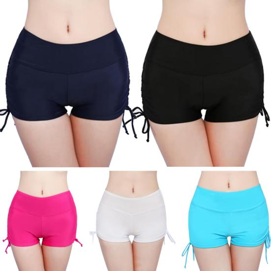 Летние пляжные женские однотонные бикини с плиссированной нижней частью и бандажными шортами для плавания