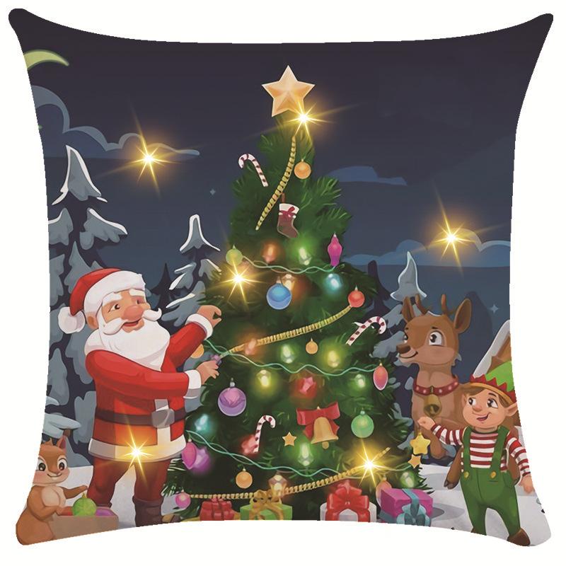 New Christmas Decorative Cushion Cover Snowman Print Cushion Cover LED Pillow Light Cushion