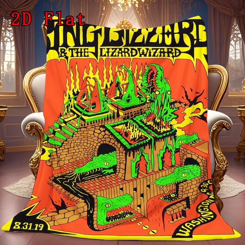Lizard Rock Wizard Band 2D Flat Pattern Flannel Blanket High quality All Seasons Warmth and Comfort Perfect for Christmas Gifts.NMT0928576