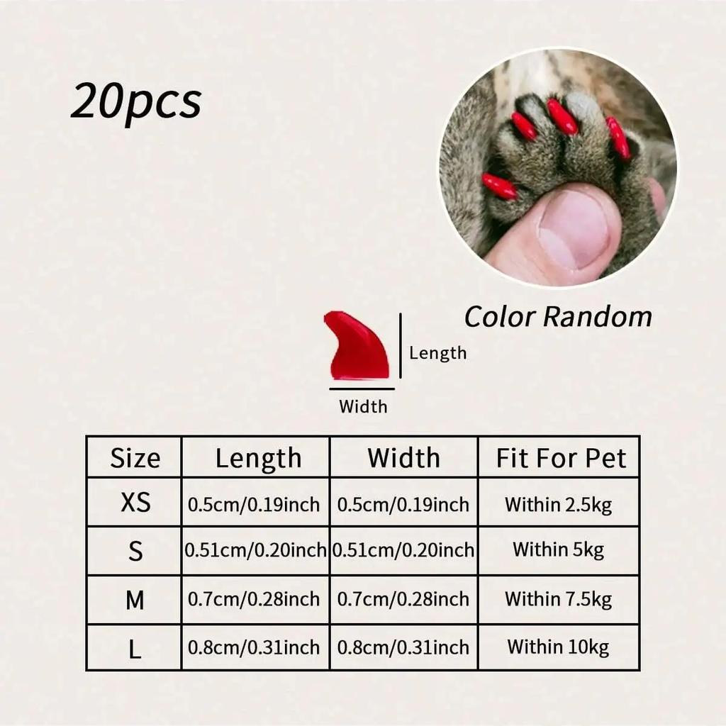20 шт. - Мягкие колпачки для когтей для кошек + 1x Клей + 1x Аппликатор /* XS, S, M, L, колпачки, кошка, лапа, коготь, ztp */