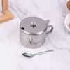 Practical Stainless Steel Sugar Bowl With Handle Lid Spoon Dustproof Waterproof Seasoning Jar Kitchen Restaurant Spice Container