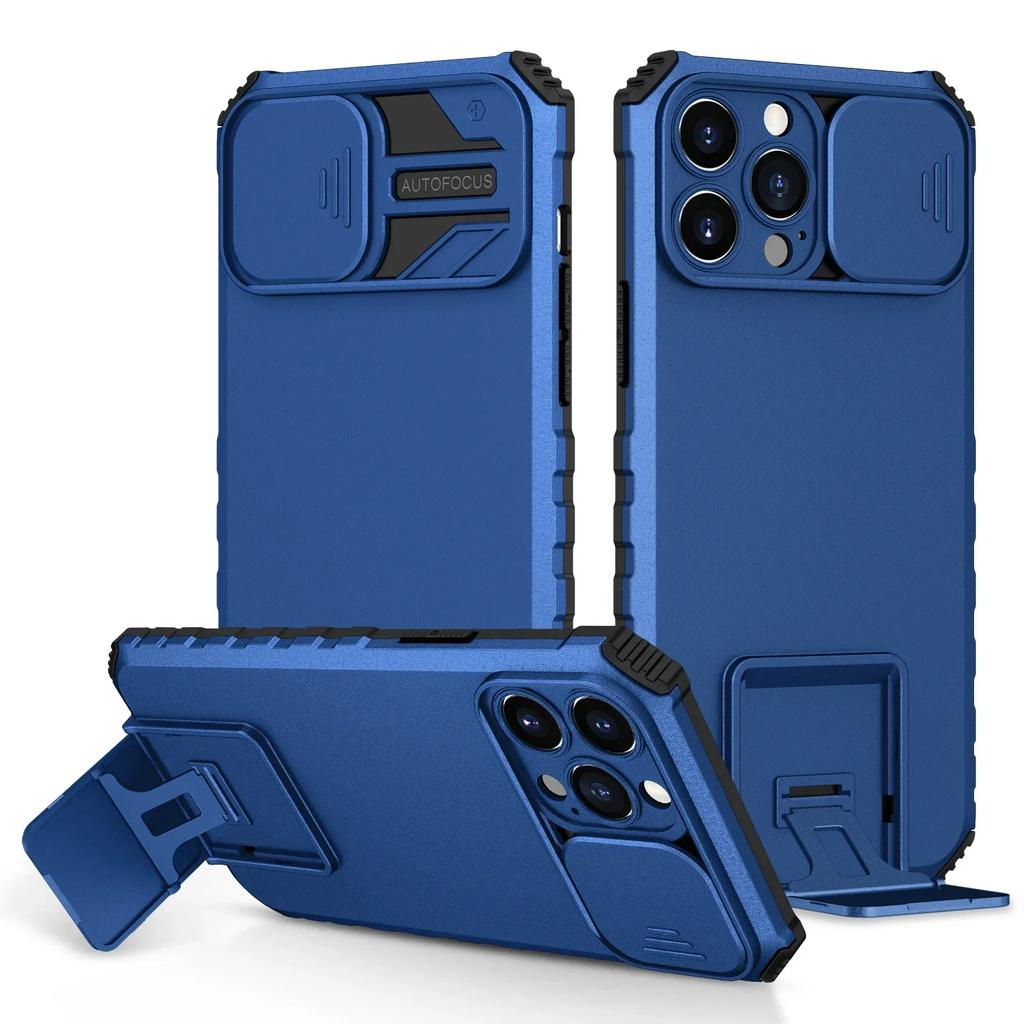 Бронированный противоударный чехол для iPhone 17 16 15 14 13 12 11 Pro Max Plus Сдвижная защита камеры Магнитная подставка-держатель Чехол для телефона