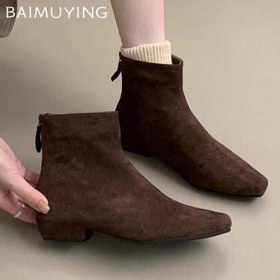 Замшевые женские ботильоны на толстом среднем каблуке, ретро-обувь, новый бренд 2025 года, трендовые дизайнерские молнии, классические готические зимние ботинки для женщин