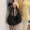 Large Capacity Cotton Clothing Bag Women's Bag Autumn and Winter New Student Pleated Shoulder Bag Fashionable Retro Tote Bag