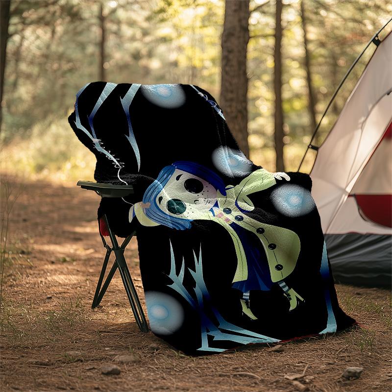 1pc Coraline4 Theme Blanket - Digital Print, Polyester, Cozy for All Seasons, Perfect for Outdoor, and Travel