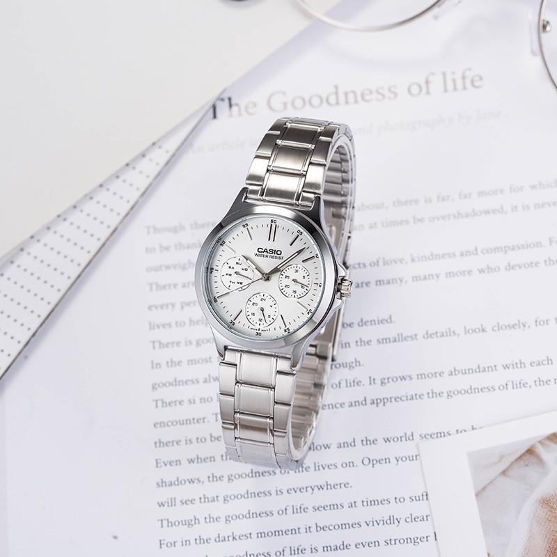 Casio Серия часов-LTP Модные Ретро Универсальные Три стрелки Три циферблата Кварцевый механизм Ремешок из нержавеющей стали Японские MTP-V300D-7A<P-V300D-7A