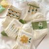 5 Pairs Women Socks Refreshing Flower Prints Mid-tube Shallow-cut High Elasticity Soft Breathable Sweat Absorption Anti-slip Girls Daily Sports Socks
