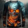 3D Horror Skull Print Men's Street Hip-hop Style Round Neck Long Sleeved T-shirt