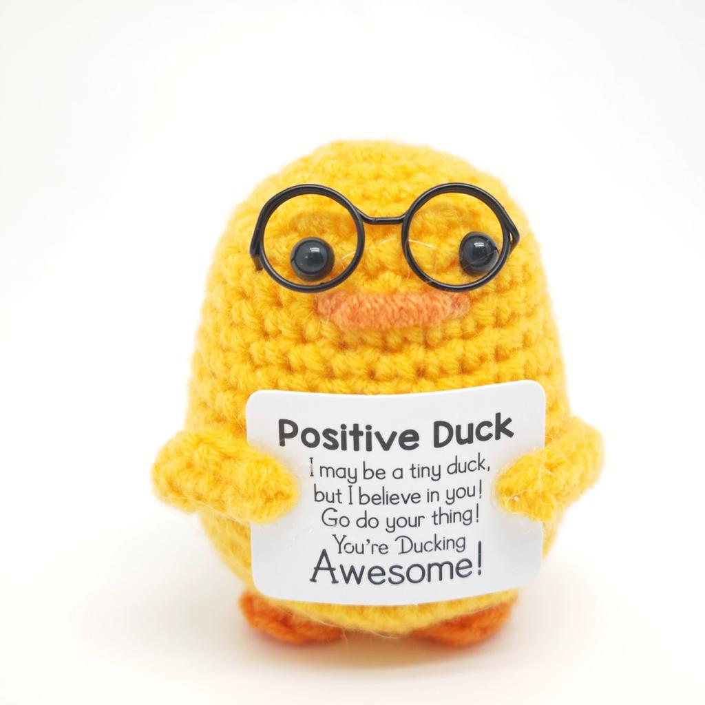 Cute Positive Energy Duck Positive Knitted Doll Crochet Emotional Support Duck Bookshelf Office Decor Gift