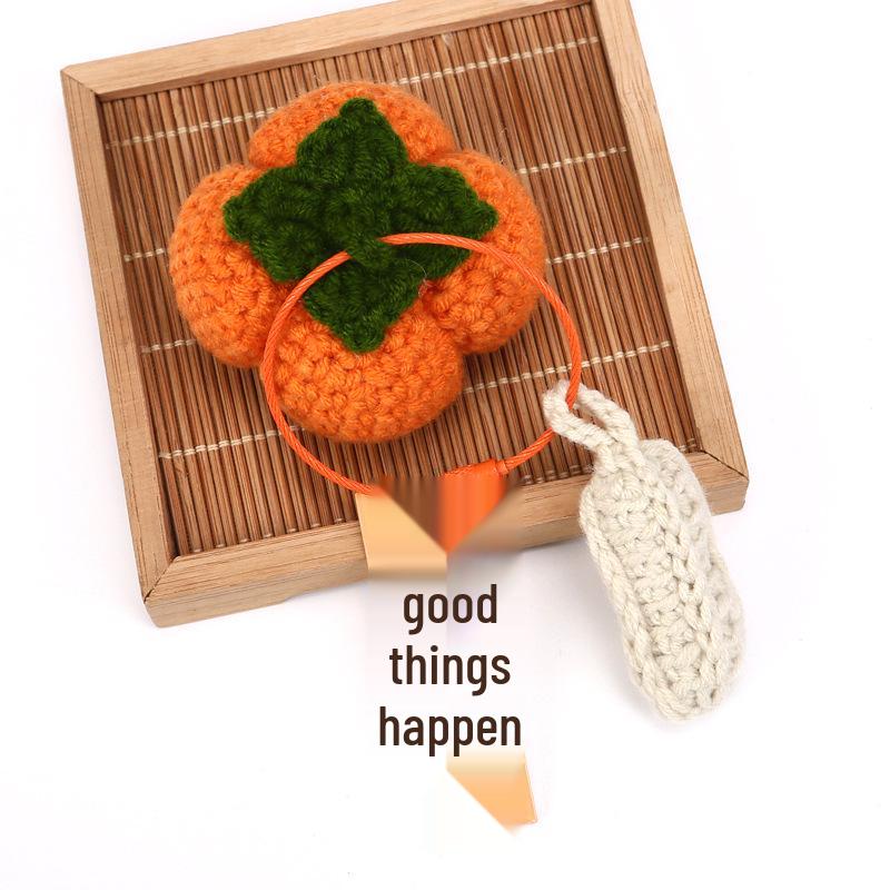 Wool Knit Keychain with Persimmon and Peanut Pendants - Souvenir Gift Box Accessories