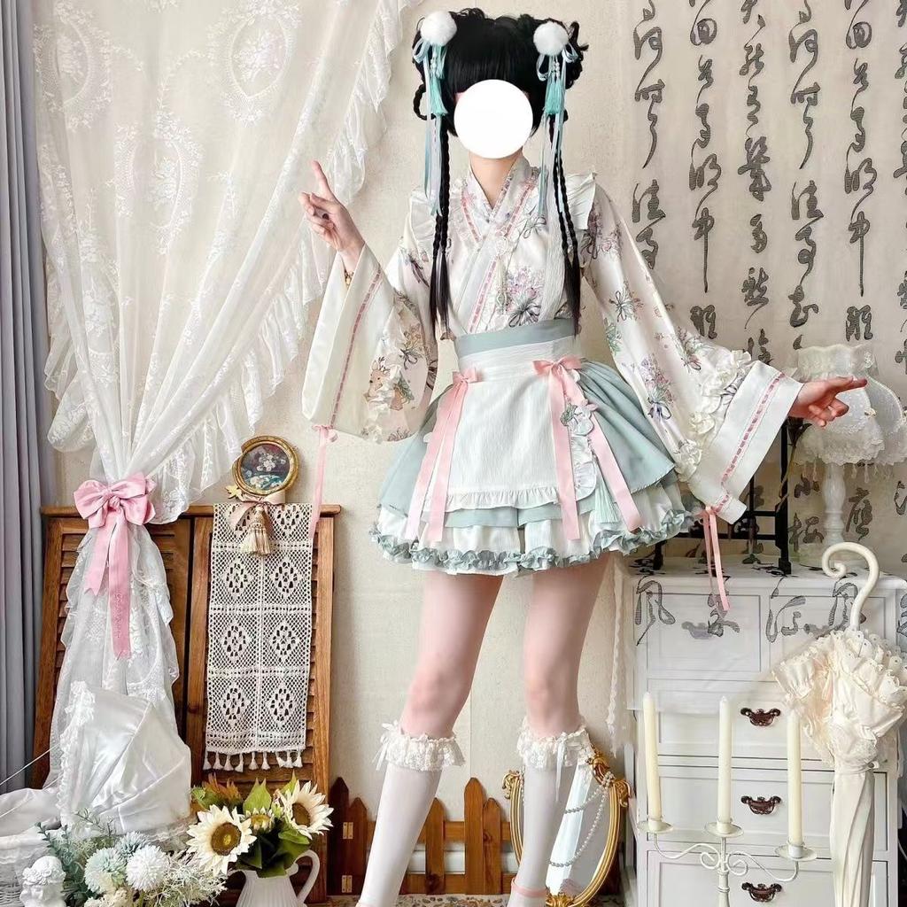Модифицированный костюм ханьфу в стиле Лолиты с короткой юбкой градиентного цвета