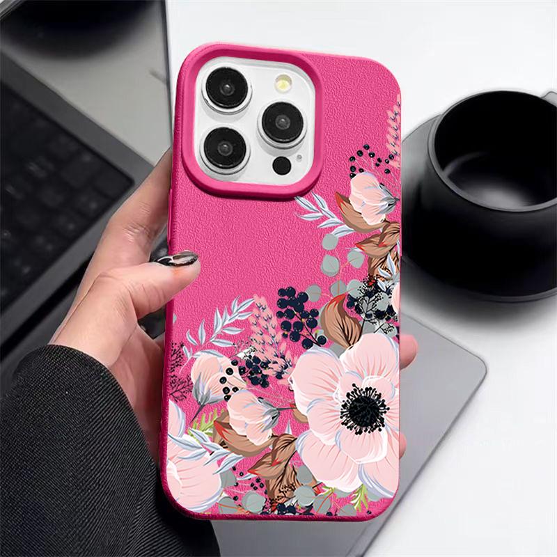 Роскошный чехол для телефона с матовой кожей и цветочным узором для iPhone 16 Pro Max 15 Pro 14 13 12 11, тонкий противоударный мягкий бампер из ТПУ