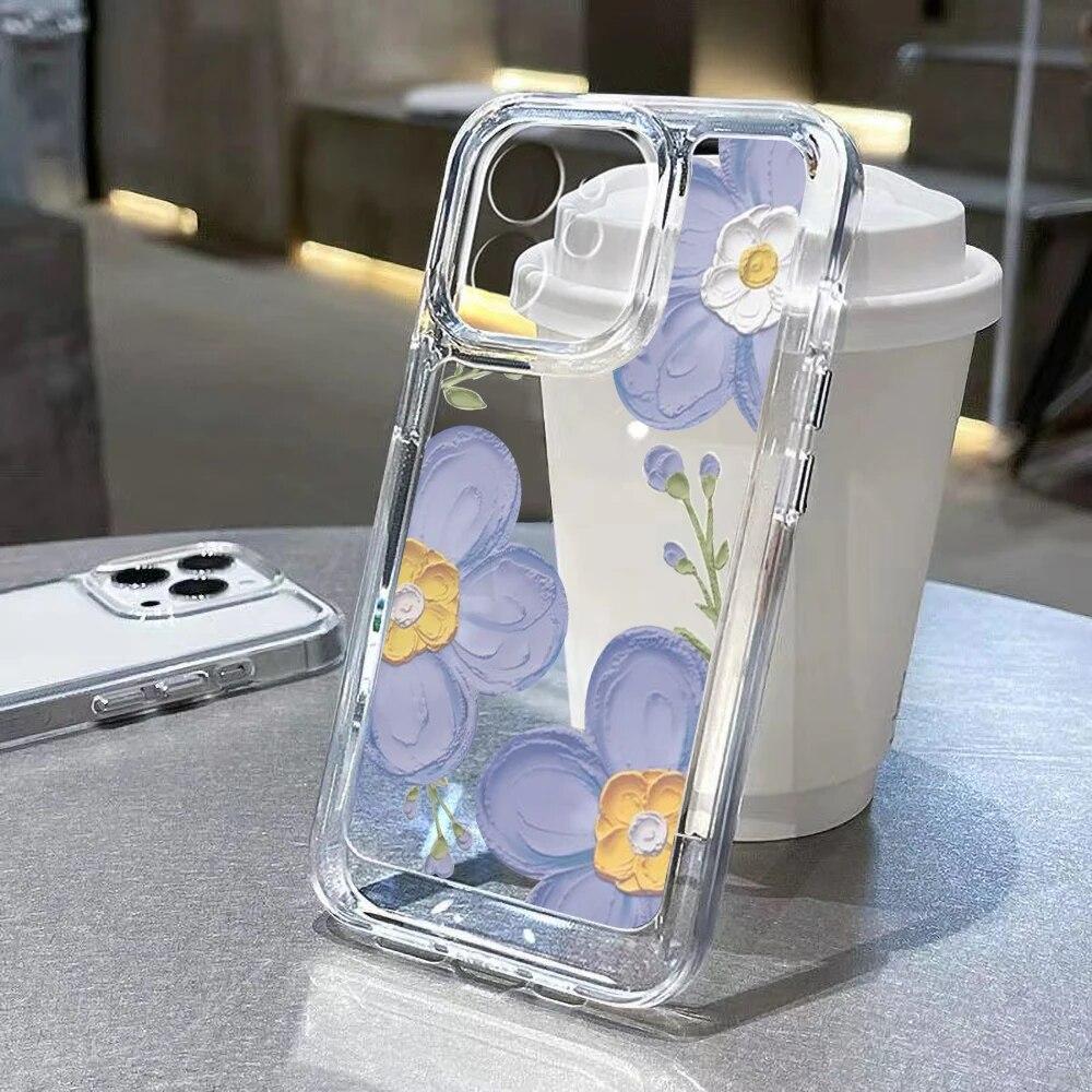 Soft Clear Phone Case For iPhone 11 Case iPhone 13 14 15 Pro Max 12 XS Max XR X 7 8 15 Plus SE 2020 SE3 Shockproof Flower Cover