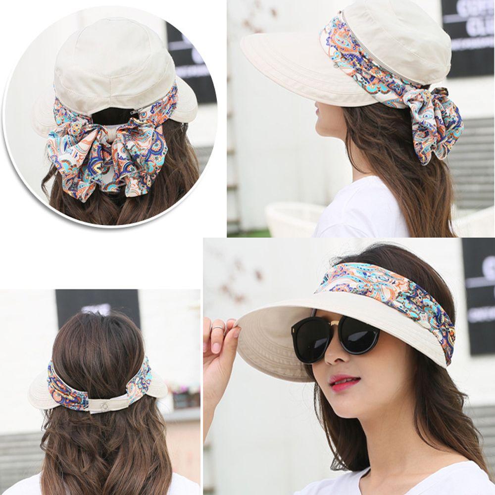 Summer Wide Brim Outdoor Riding Anti-UV Sun Hat Floral Print Caps Sun Visor Hat Beach Cap