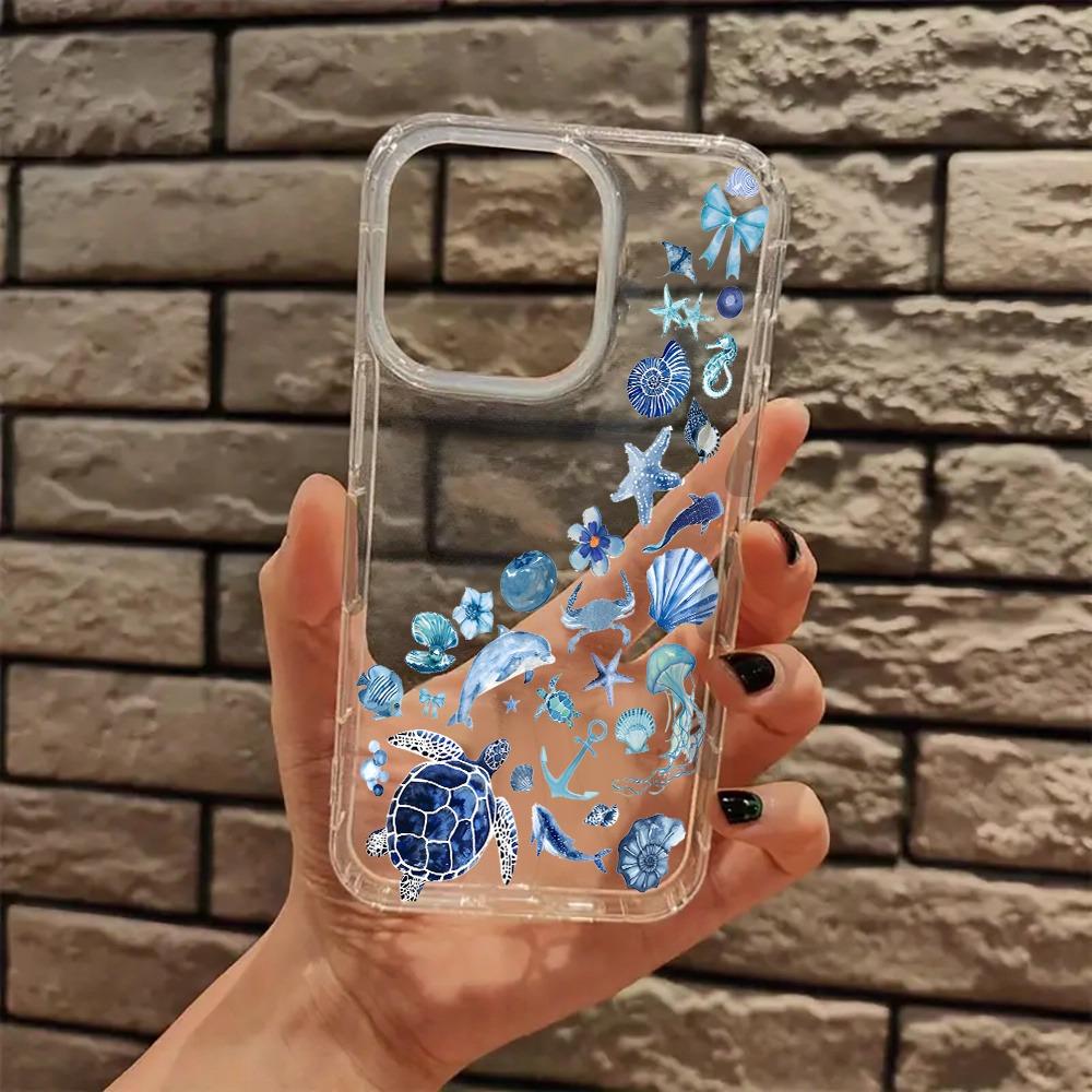 Для iPhone 16 15 14 Pro Max 13 12 11 Чехол Синяя Морская Эстетика Прибрежной Ковбойки Прозрачная Крышка Для iPhone XS Max X XR 7 8 Plus Funda