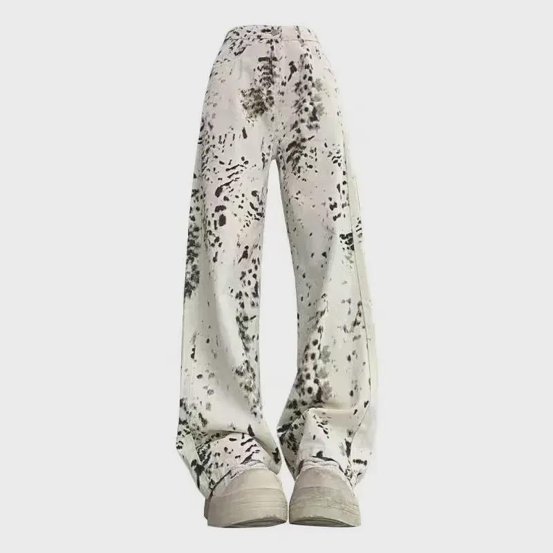2024 Women's Autumn Leopard Print Wide-Leg Jeans - Trendy American High Street Style