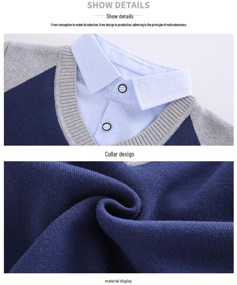 Вязаный свитер для мальчиков на флисовой подкладке: Плотный, Дизайн «Двойка» для Весны/Осени/Зимы