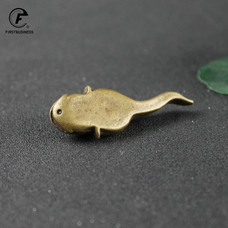 New Strange Retro Brass Creative Tadpole Statue Small Ornament Copper Animal Sculpture Home Desk Decoration Tea Pet Key Chain