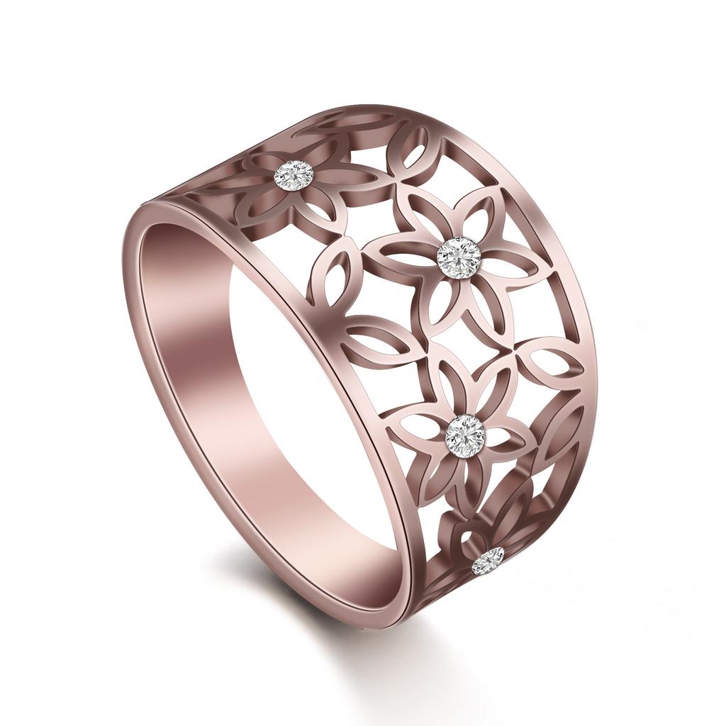 Simple And Elegant Titanium Steel Hollow Flower Ring For Women Fade Resistant Design