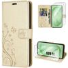 Coque + 2 Verres Trempés Pour Samsung Galaxy S26 FE, Anti-Rayures Synthécuir Relief Floral Doré