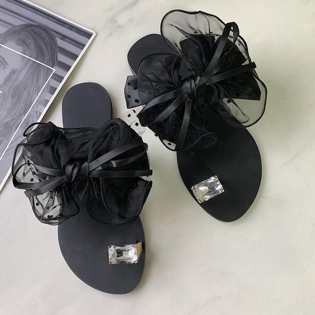 Женские милые нескользящие тапочки-мулы с бантиком и украшением, женские пляжные сандалии на флипах