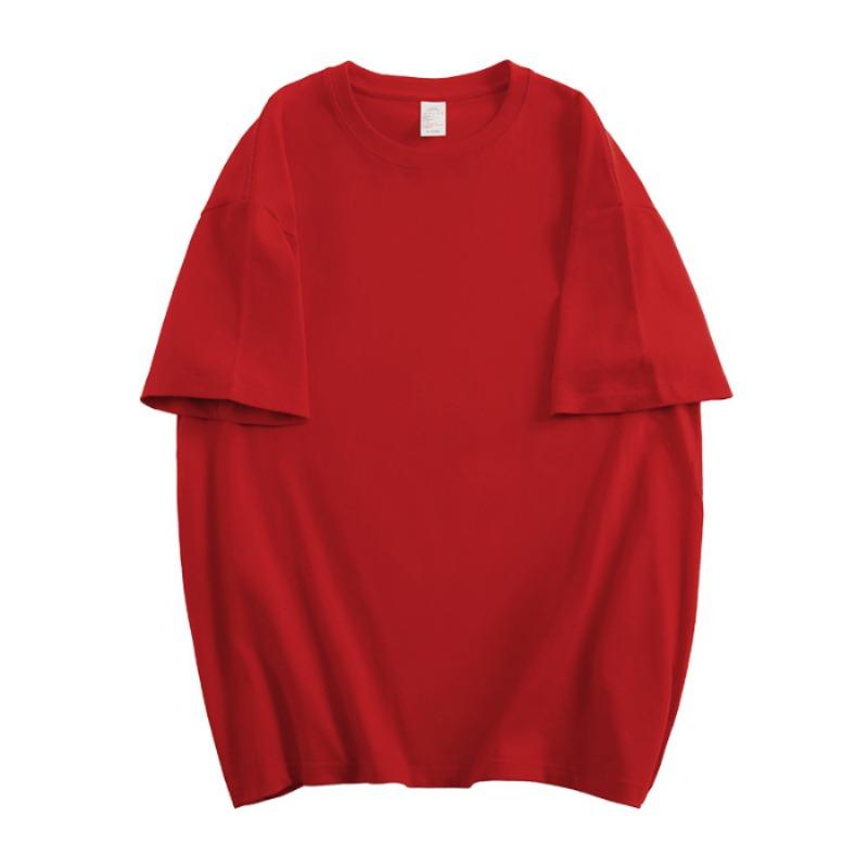 Solid-colored Cotton Sewn Loose Large-sized Pure Cotton Short-sleeved T-shirt for Women's Couple