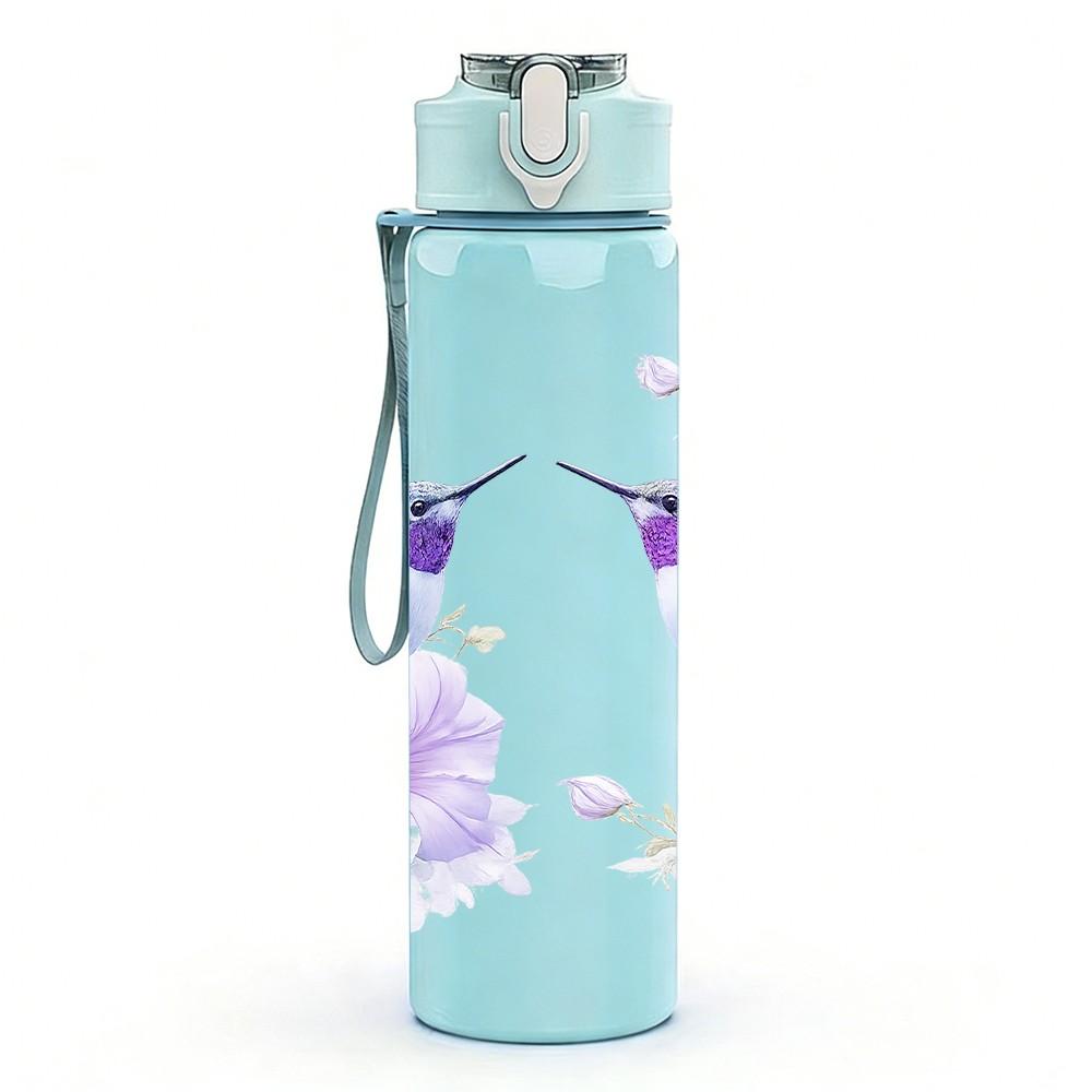 1PC Two Hummingbird Bird Print 750ml Color Plastic Sports Water Bottle Leakproof Flip Straw Lid Suitable for Sports Office Home Use