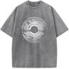 Men's Universe Black Hole and Solar System Washed T-Shirt 230g Cotton Vintage Bleached Tshirt Tops Casual Loose Bleach T Shirt