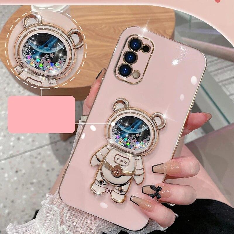 Чехол с покрытием астронавта для OPPO A76 Reno 7 A74 5G A53 A73 A17 A57 A16 A77 A93 5G A78 A95 A77S A72 противоударный чехол с подставкой для жидкости и зыбучих песков