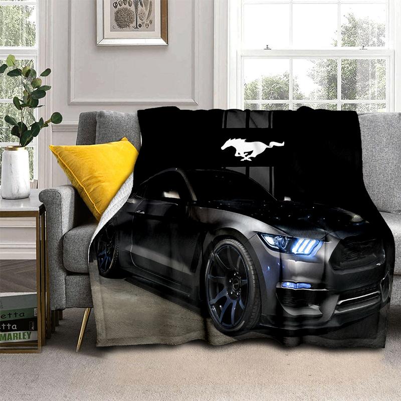 3D Mustang Racing Car Sign GTR Soft Plush Blanket,Flannel Blanket Throw Blanket for Living Room Bedroom Bed Sofa Cover Gift