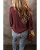 Red Dahlia Solid Color 3/4 Sleeve Round Neck Top