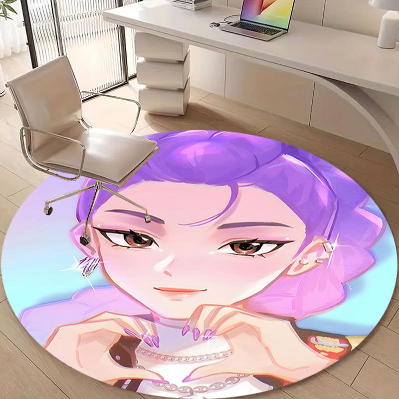 1pc KPop Demon Hunters RUMI2 Design Printed Area Round Carpet for Bedroom Living Room Home Decor Rugs Mat Non Slip Mat Rug for Bedside