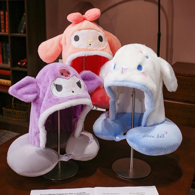 Мультяшная U-образная дорожная подушка для шеи с капюшоном - Подарок для девочек