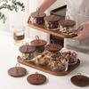 Japanese Dried Fruit Plate Snack Storage Dish Household Tableware Snack Plate Glass Bowl with Wooden Tray Lid