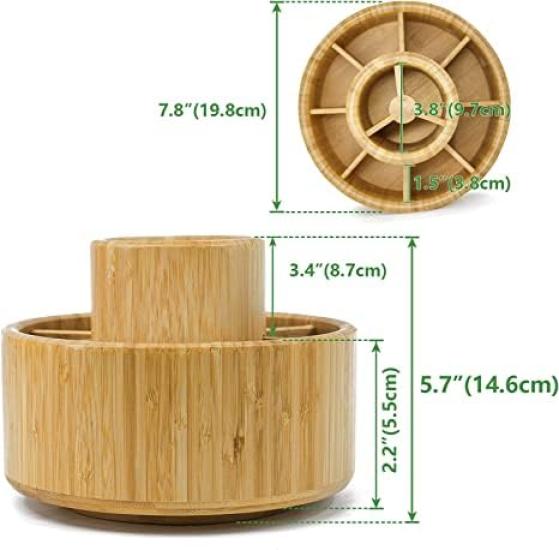 VaeFae Bamboo Pen Holder Circular Rotating Art Supply Holds 420 Desktop Storage for Marker Colored Art Brushes Organizer, Organizer, Pencils, Pens,