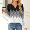 Women's Fashion Casual Long Sleeve Shirt Color Stripes Printed V Neck Up Tops