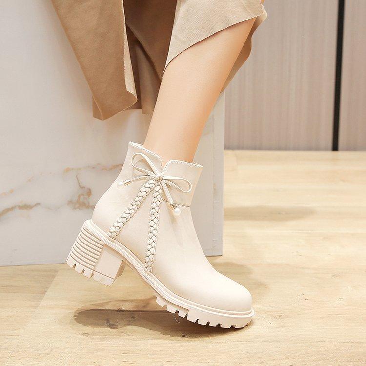 Women's Thick Heel Short Boots Casual Fashion Leather Boots