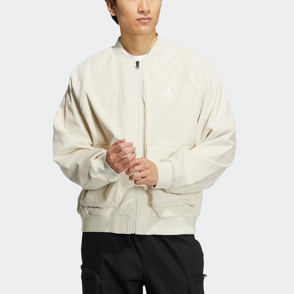 adidas St Cord Вельветовая спортивная куртка с вышитым логотипом на молнии, мужская верхняя одежда, белая HR4446