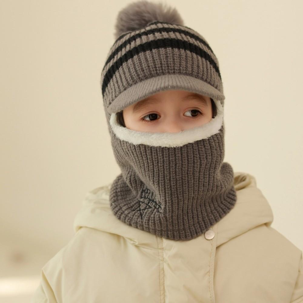 Plush Kids Ear Protection Balaclava Thermal Warm Neck Warmer Hat 2 In 1 Thick Knit Beanie Outdoor