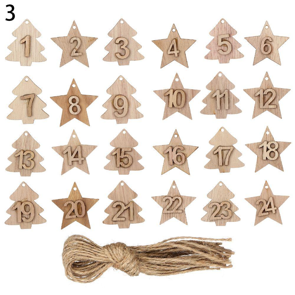 Bags Decor Ornament Number Label Wooden Pendant Christmas Advent Calendar Countdown Hanging Tags