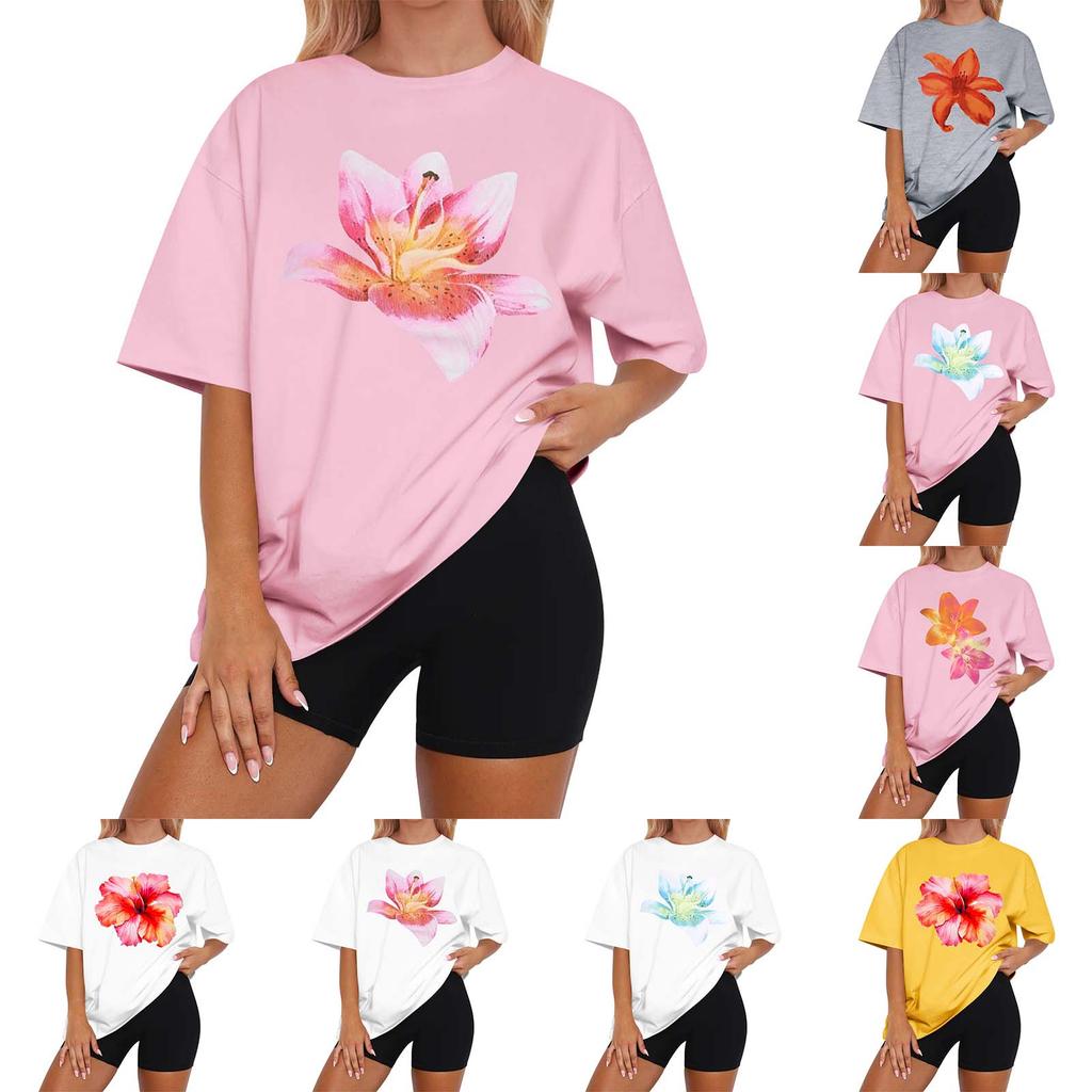 Women's Casual Printed T-Shirt Round Neck Pullover Short Sleeve Top