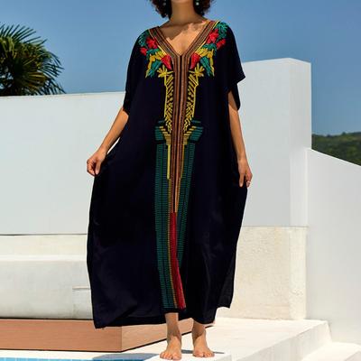 Женская мода лето весна цветочный узор принт рукава 1/2 V-образный вырез свободная талия повседневные платья